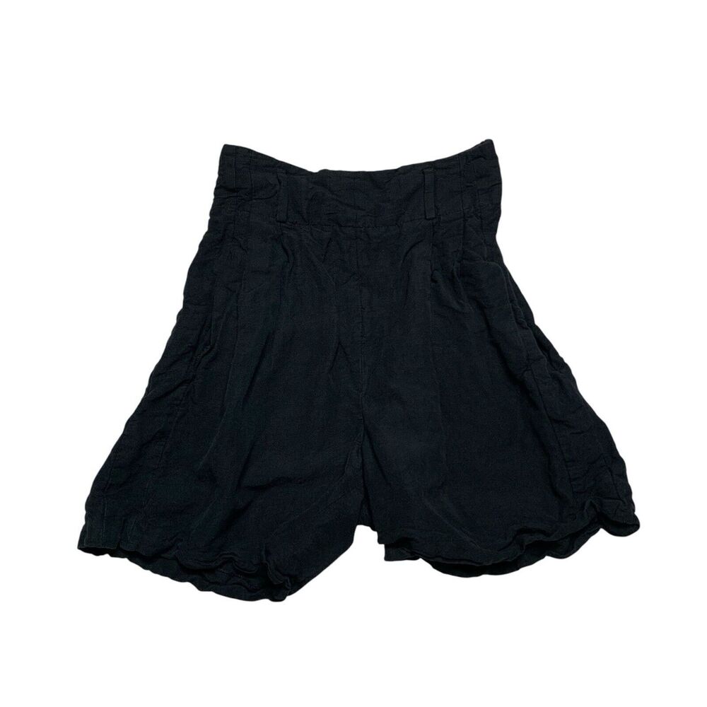 Akris Punto Black High Rise Shorts Womens Sz 2 US Pockets Belt Loops Linen Blend